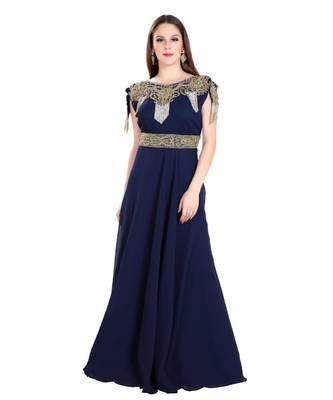 Blue Georgette Embroidered Zari Work Islamic Kaftan 1