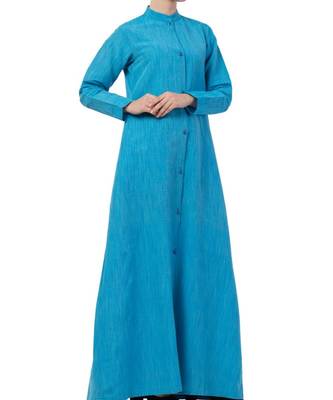 Turquoise Cotton Poly  Khadi Look Abaya Dress 4