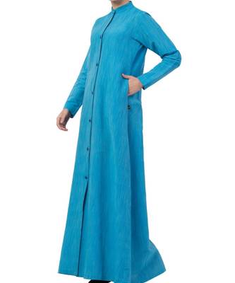 Turquoise Cotton Poly  Khadi Look Abaya Dress 5