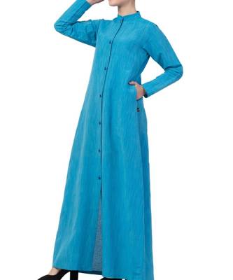 Turquoise Cotton Poly  Khadi Look Abaya Dress 6