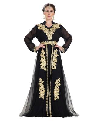Black Georgette Embroidered Zari Work Islamic Kaftan 1