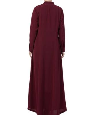 Maroon kashibo Abaya Dress With Ribbon And Front Pockets 4