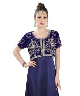 Blue Velvet Embroidered Zari Work Islamic Kaftan 1
