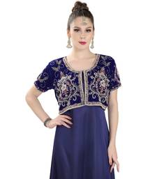 Blue Velvet Embroidered Zari Work Islamic Kaftan