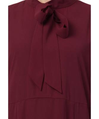 Maroon kashibo Abaya Dress With Ribbon And Front Pockets 5