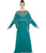 Turquoise Georgette Embroidered Zari Work Islamic Kaftan