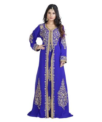 Blue Georgette Embroidered Zari Work Islamic Kaftan 1