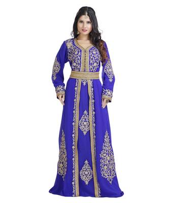 Blue Georgette Embroidered Zari Work Islamic Kaftan 3