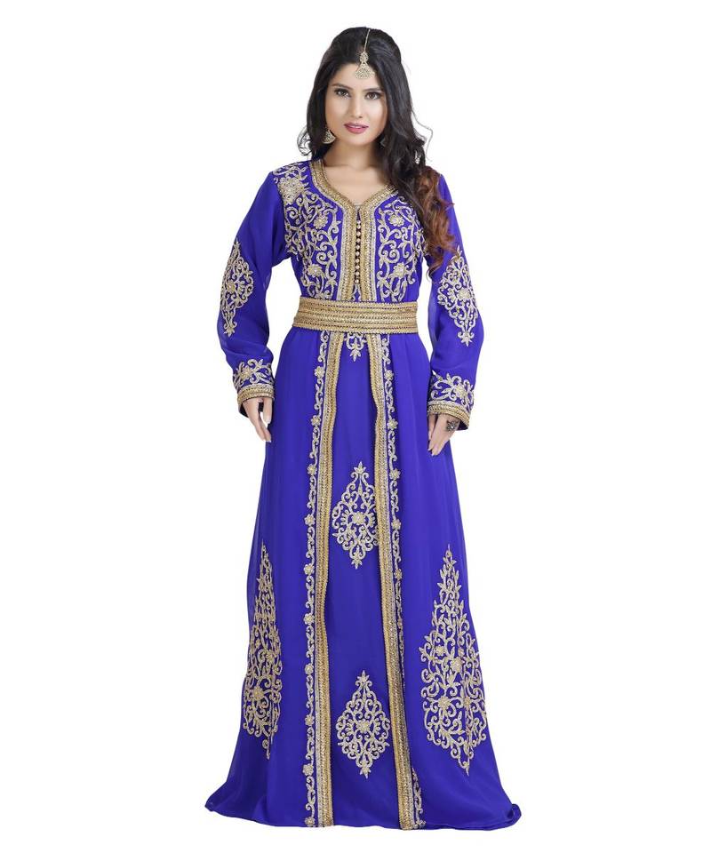 Blue Georgette Embroidered Zari Work Islamic Kaftan