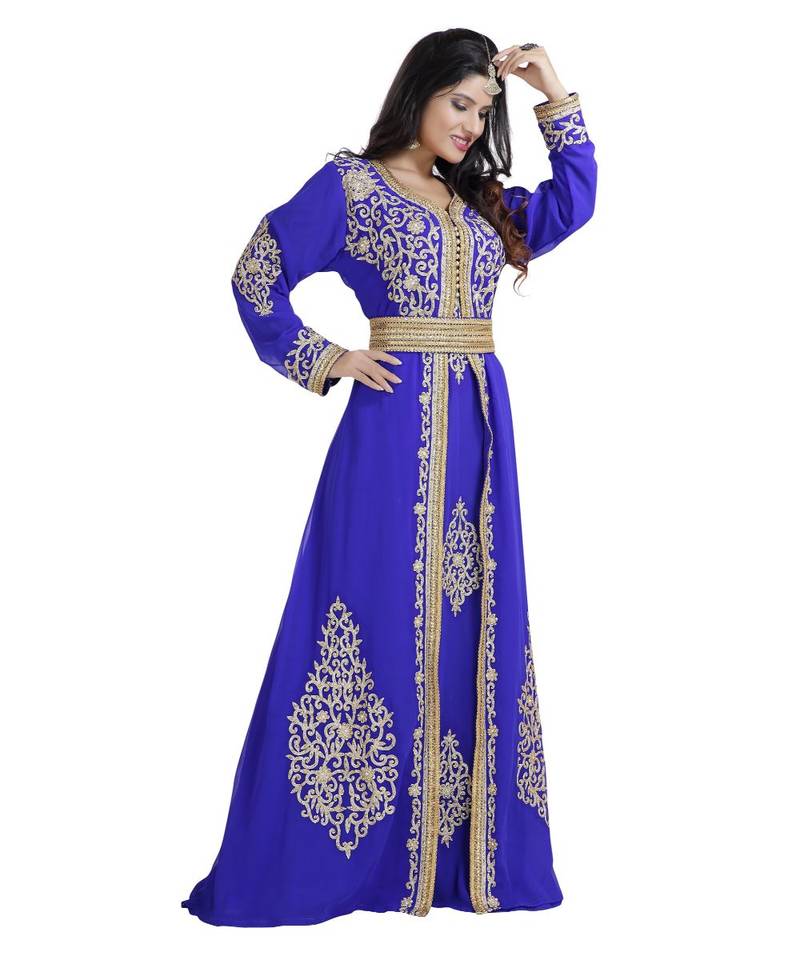 Blue Georgette Embroidered Zari Work Islamic Kaftan