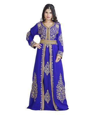 Blue Georgette Embroidered Zari Work Islamic Kaftan 5