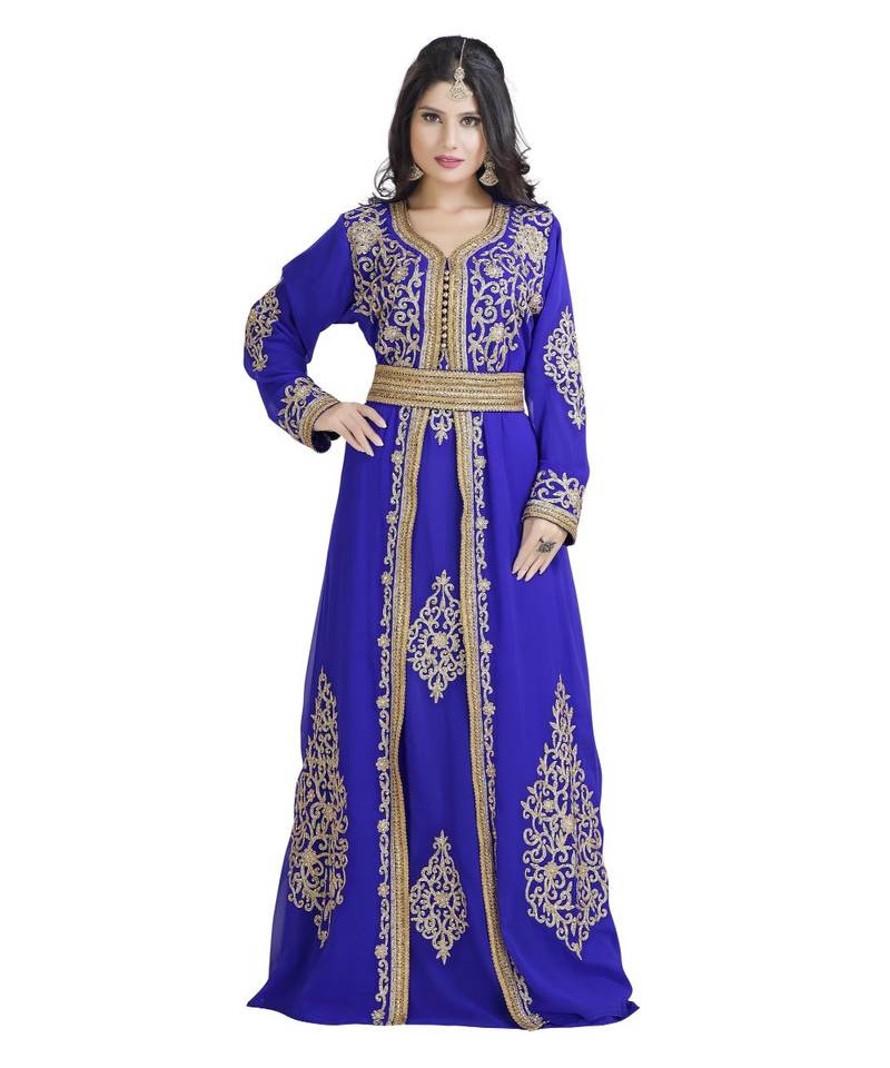 Blue Georgette Embroidered Zari Work Islamic Kaftan