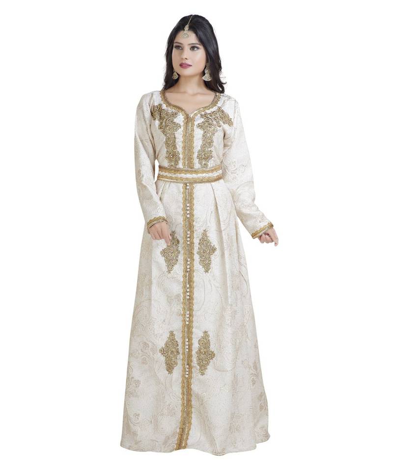 Cream  Georgette Embroidered Zari Work Islamic Kaftan