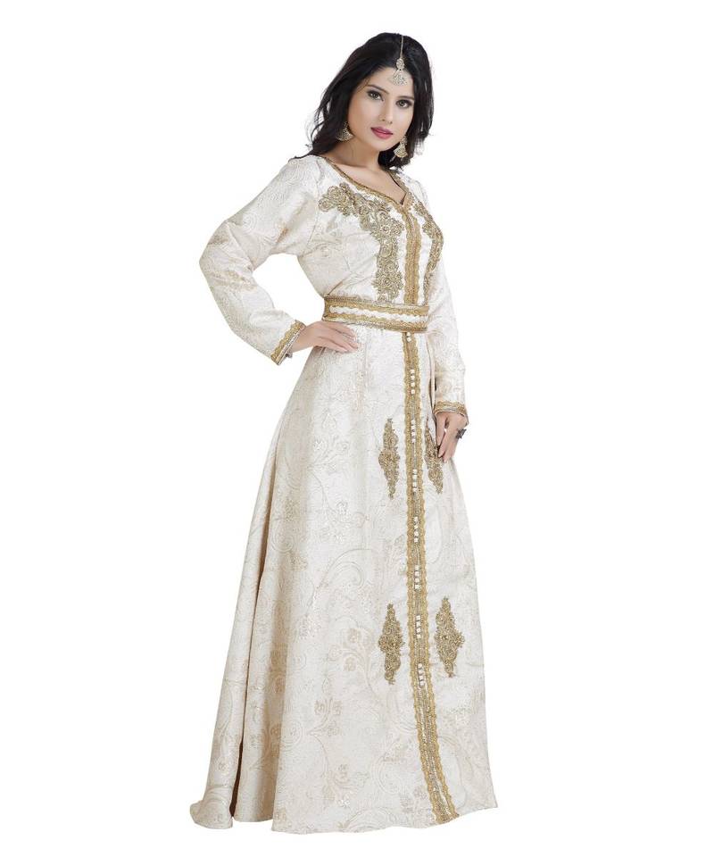Cream  Georgette Embroidered Zari Work Islamic Kaftan