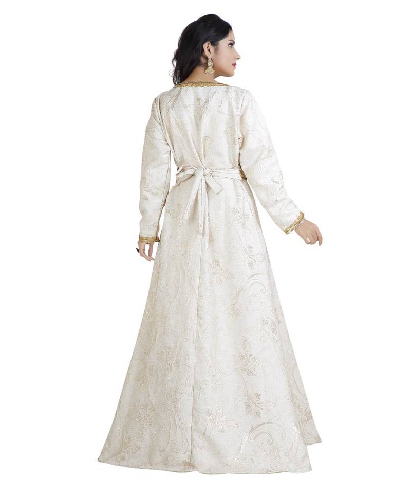 Cream  Georgette Embroidered Zari Work Islamic Kaftan
