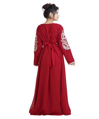 Red Georgette Embroidered Zari Work Islamic Kaftan 2