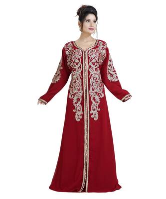 Red Georgette Embroidered Zari Work Islamic Kaftan 3