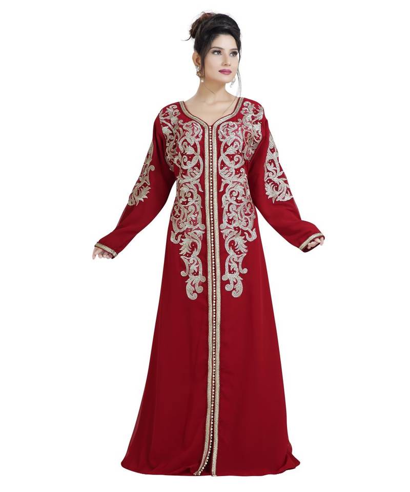 Red Georgette Embroidered Zari Work Islamic Kaftan