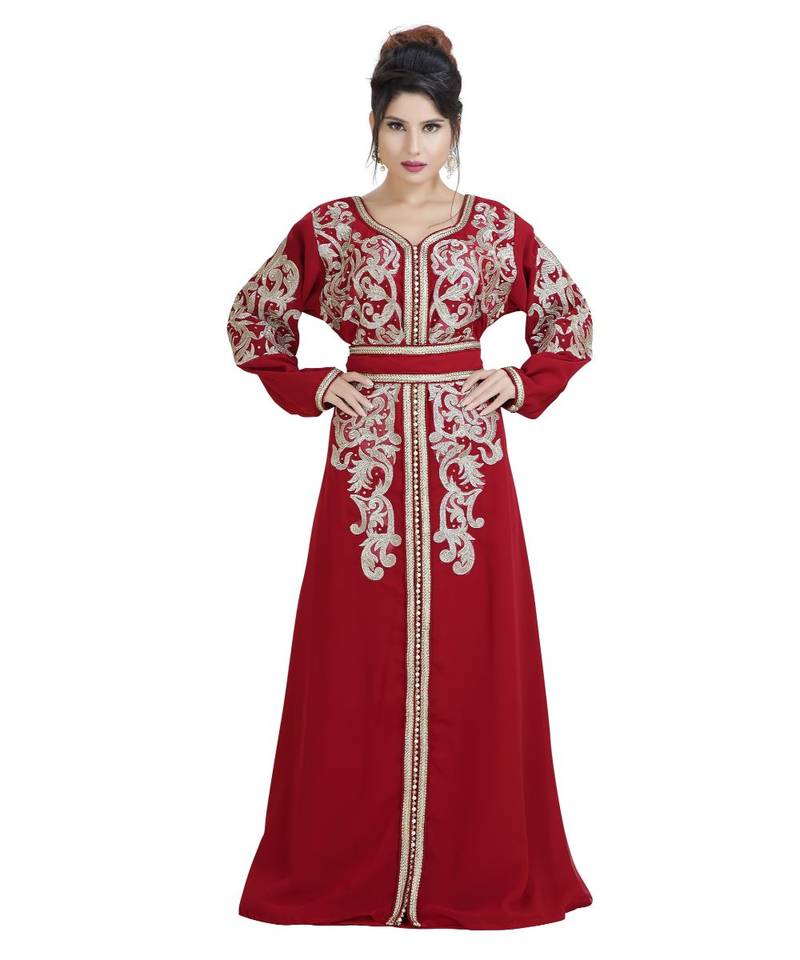 Red Georgette Embroidered Zari Work Islamic Kaftan