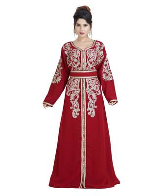 Red Georgette Embroidered Zari Work Islamic Kaftan 5