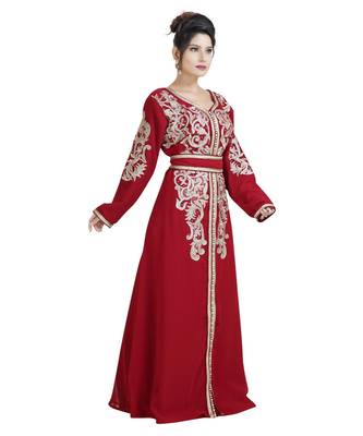 Red Georgette Embroidered Zari Work Islamic Kaftan 1