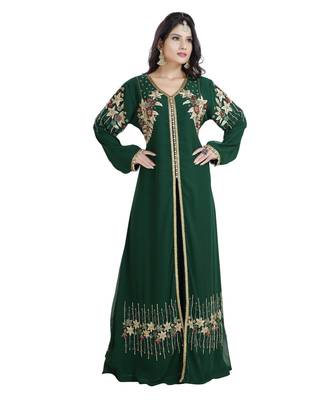Green Georgette Embroidered Zari Work Islamic Kaftan 1
