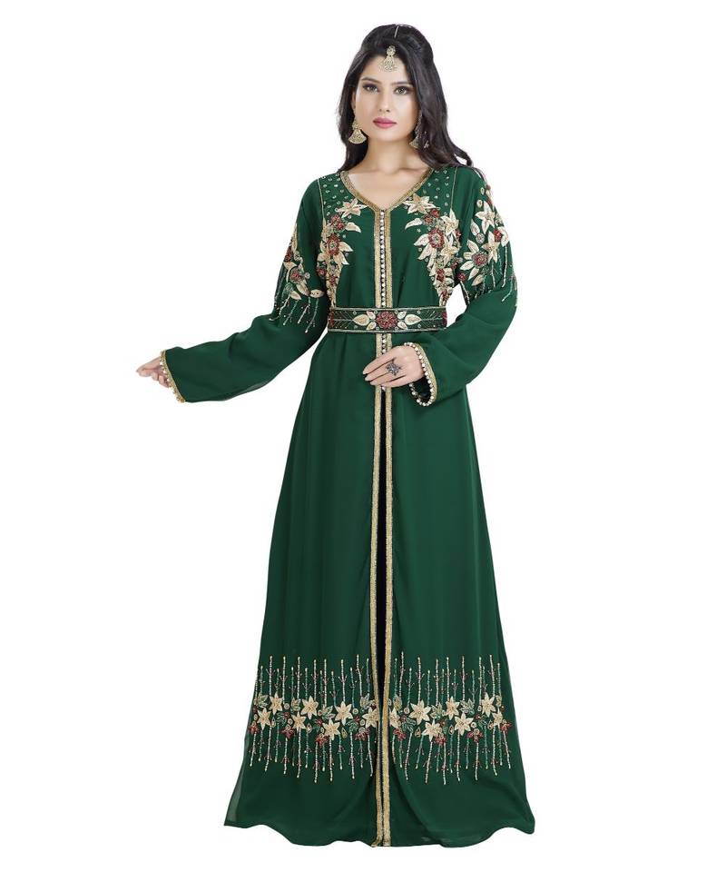 Green Georgette Embroidered Zari Work Islamic Kaftan
