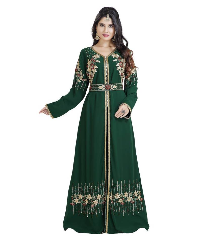 Green Georgette Embroidered Zari Work Islamic Kaftan