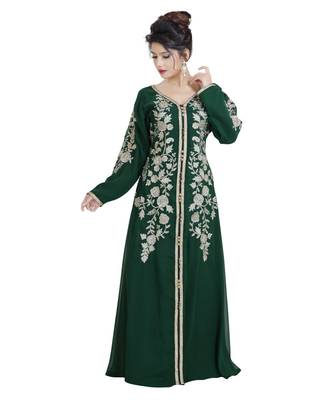 Green Georgette Embroidered Zari Work Islamic Kaftan 1