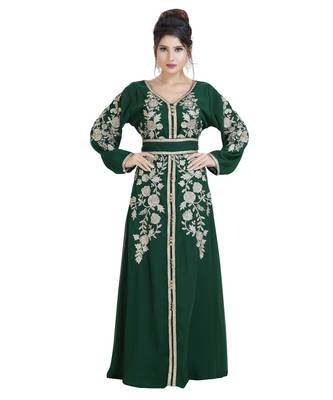 Green Georgette Embroidered Zari Work Islamic Kaftan 3