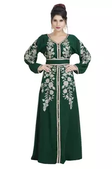 Green Georgette Embroidered Zari Work Islamic Kaftan