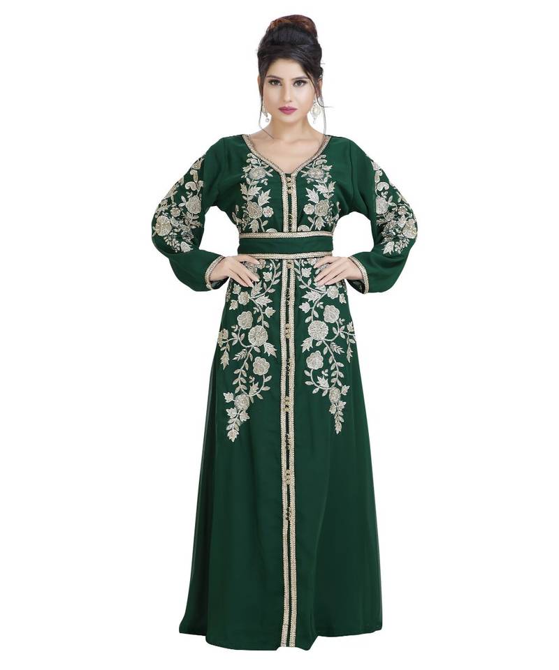 Green Georgette Embroidered Zari Work Islamic Kaftan