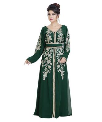 Green Georgette Embroidered Zari Work Islamic Kaftan 4