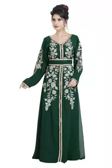 Green Georgette Embroidered Zari Work Islamic Kaftan