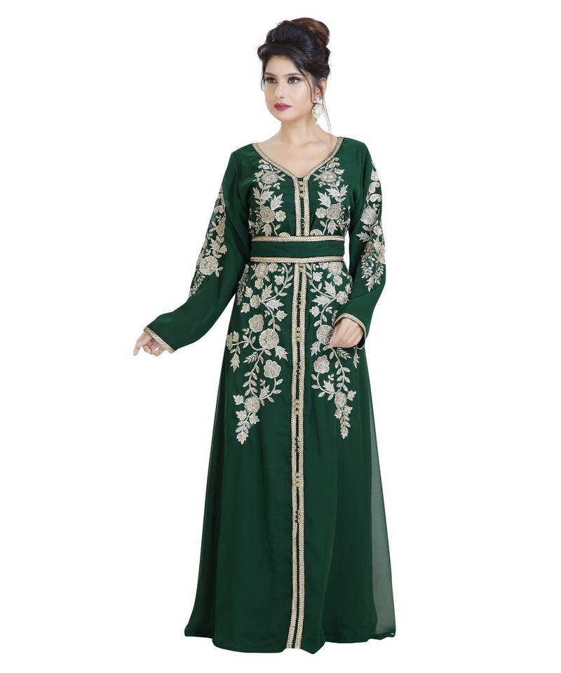 Green Georgette Embroidered Zari Work Islamic Kaftan