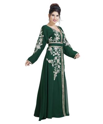 Green Georgette Embroidered Zari Work Islamic Kaftan 5