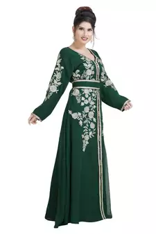Green Georgette Embroidered Zari Work Islamic Kaftan