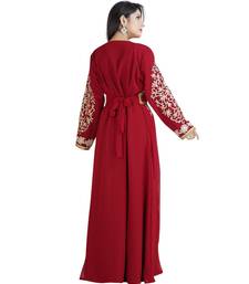 Maroon Georgette Embroidered Zari Work Islamic Kaftan