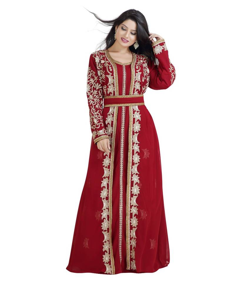 Maroon Georgette Embroidered Zari Work Islamic Kaftan