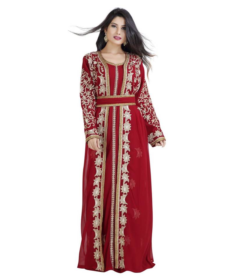 Maroon Georgette Embroidered Zari Work Islamic Kaftan