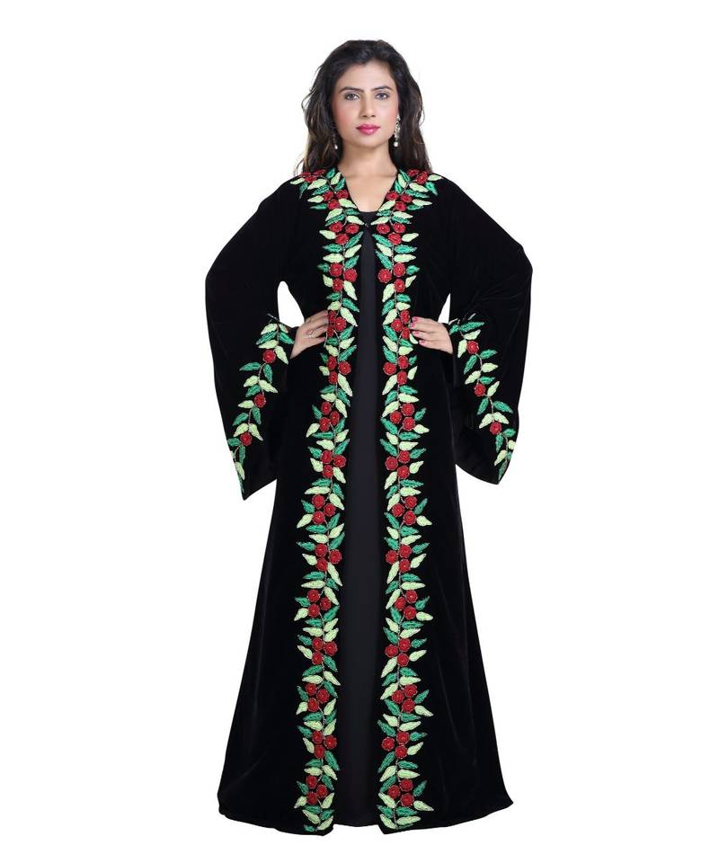 Black Georgette Embroidered Zari Work Islamic Kaftan