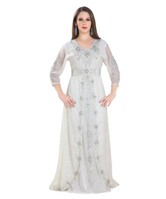 Cream  Georgette Embroidered Zari Work Islamic Kaftan 1