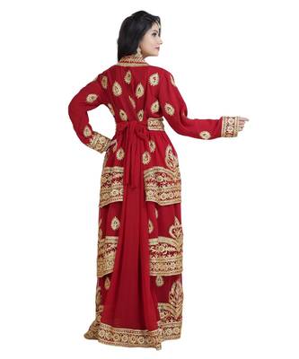 Red Georgette Embroidered Zari Work Islamic Kaftan 2