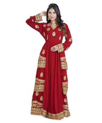 Red Georgette Embroidered Zari Work Islamic Kaftan 1