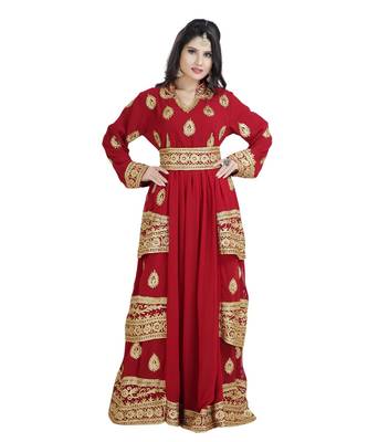 Red Georgette Embroidered Zari Work Islamic Kaftan 3