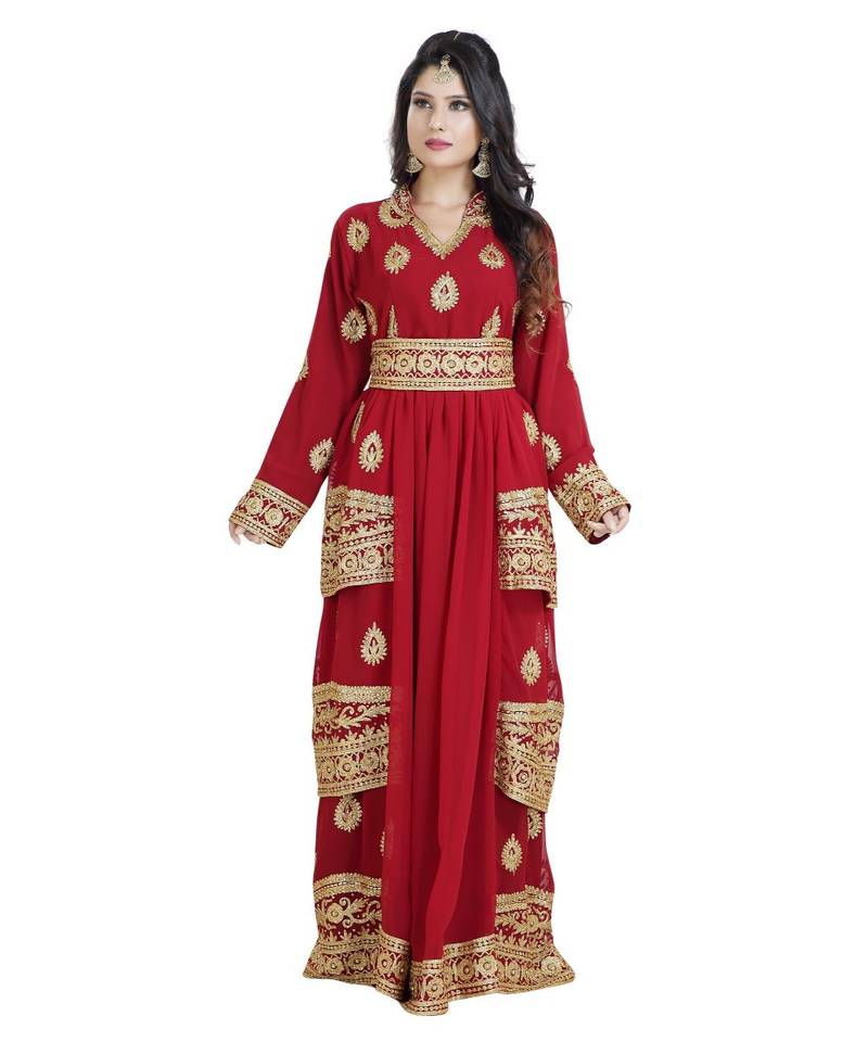 Red Georgette Embroidered Zari Work Islamic Kaftan