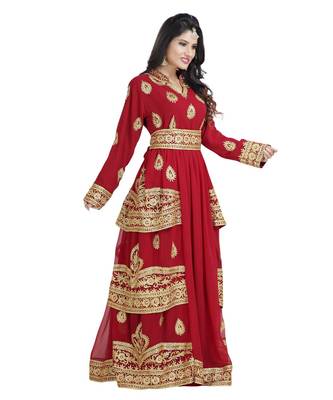 Red Georgette Embroidered Zari Work Islamic Kaftan 5
