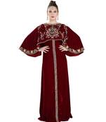 Maroon Velvet Embroidered Zari Work Islamic Kaftan