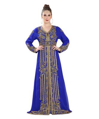 Blue Georgette Embroidered Zari Work Islamic Kaftan 1