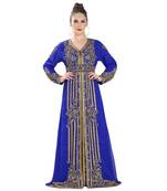 Blue Georgette Embroidered Zari Work Islamic Kaftan